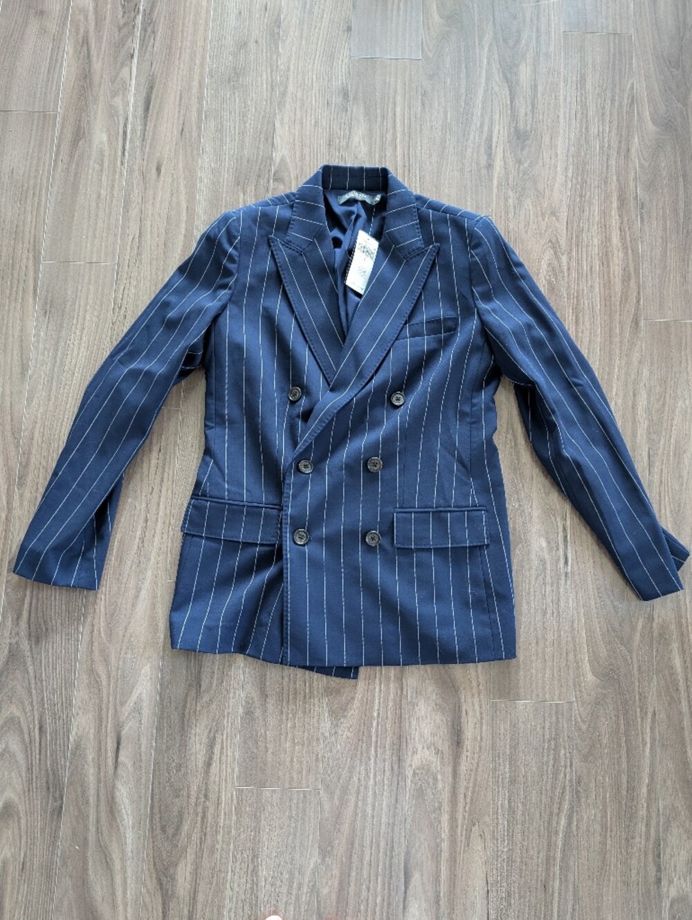 NWT Lauren Ralph Lauren Navy Pinstripe Double-Breasted Blazer (Size 8)